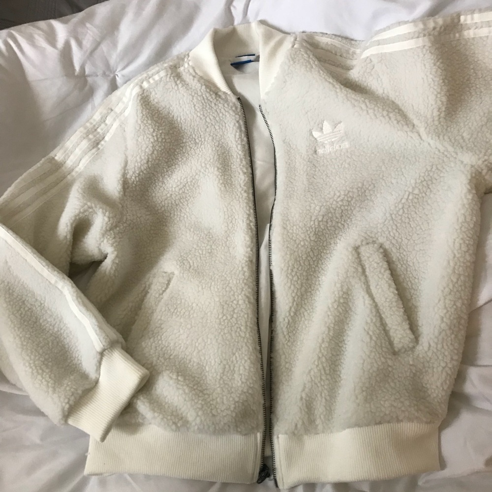 Adidas white teddy jacket